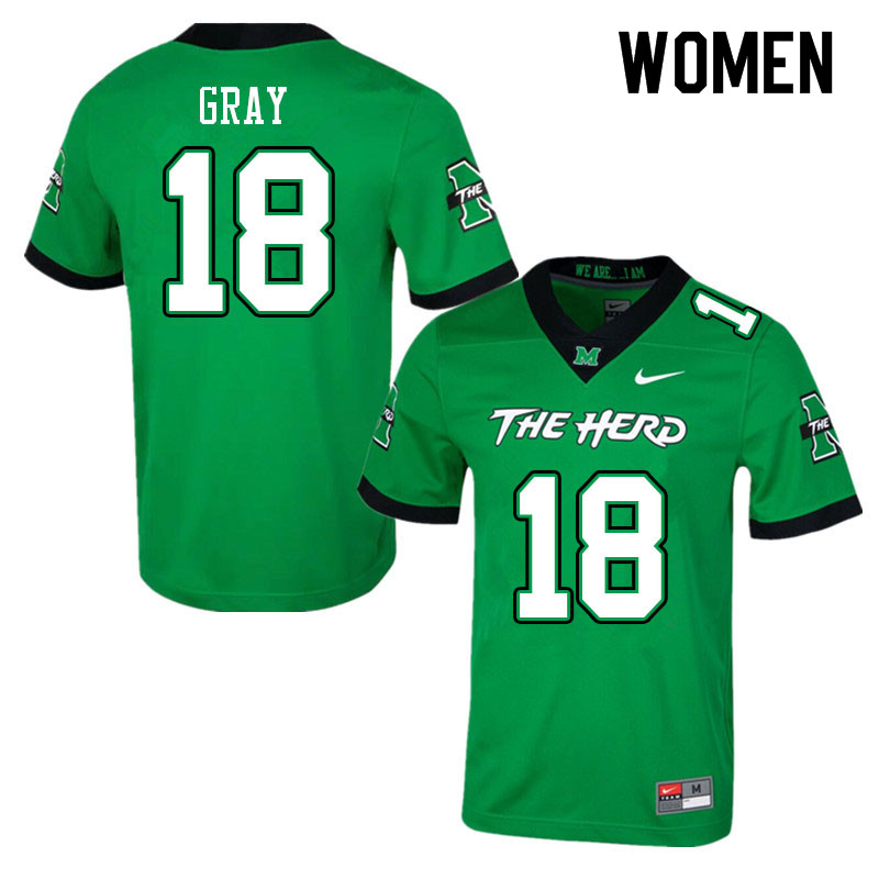 Women #18 Charlie Gray Marshall Thundering Herd College Football Jerseys Sale-Green - Click Image to Close